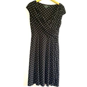 Lauren Ralph Lauren Polka Dot Dress Black and White A-line Stretch Cap Sleeve Si